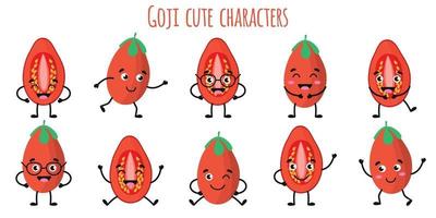 Goji fruit cute funny characters  with different emotions vector