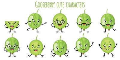 Goosebarry fruit lindos personajes divertidos con diferentes emociones. vector