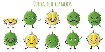 Durian fruit cute funny characters  with different emotions vector