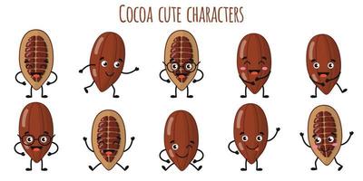 Cocoa fruit cute funny characters  with different emotions vector