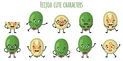 feijoa fruta lindos personajes divertidos con diferentes emociones vector