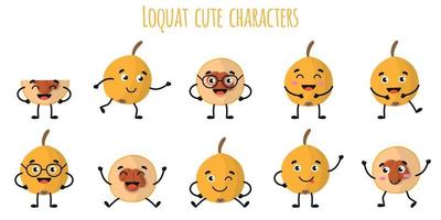 frutas de níspero lindos personajes divertidos con diferentes emociones vector