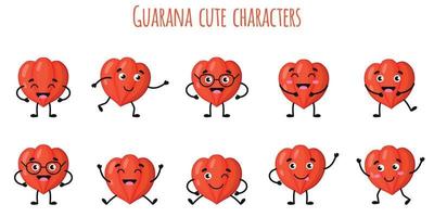 Guarana fruit cute funny characters with different emotions vector