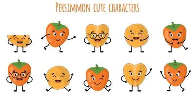 Persimmon fruit cute funny characters with different emotions vector