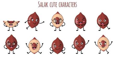 Salak fruit cute funny characters with different emotions vector