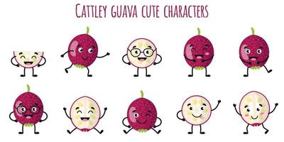 Cattley guava fruit cute funny characters with different emotions vector