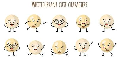 fruta de grosella blanca lindos personajes divertidos con diferentes emociones vector