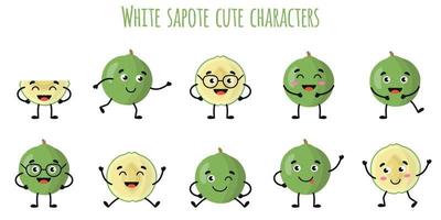 fruta de zapote blanco lindos personajes divertidos con diferentes emociones vector
