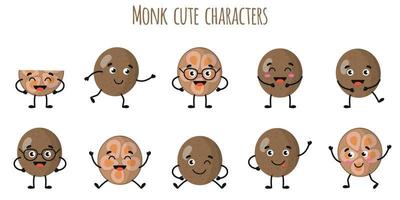 Monk fruit cute funny characters with different emotions vector