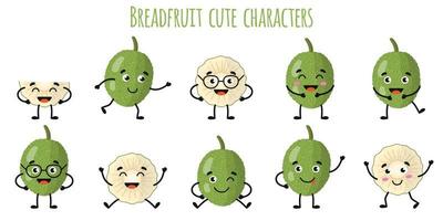 Breadfruit fruit cute funny characters with different emotions vector