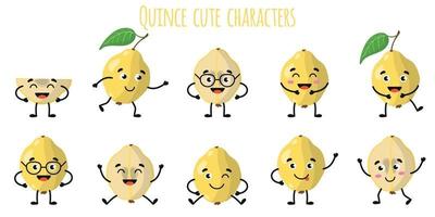 Quince fruit cute funny characters with different emotions vector