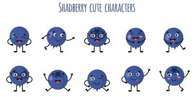 Shadberry fruit cute funny characters with different emotions vector