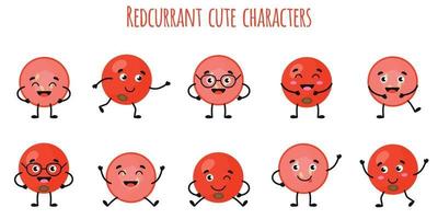 Redcurrant fruit cute funny characters with different emotions vector