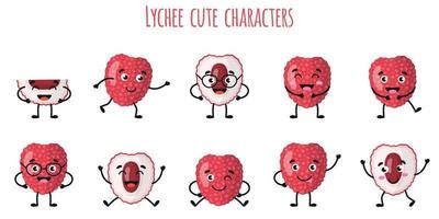 Lychee fruit cute funny characters with different emotions vector