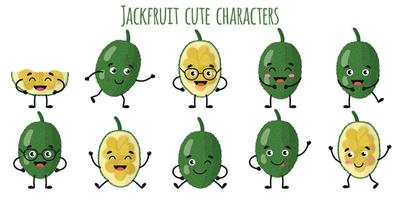 Jackfruit fruit cute funny characters with different emotions vector