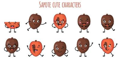 fruta de zapote lindos personajes divertidos con diferentes emociones vector