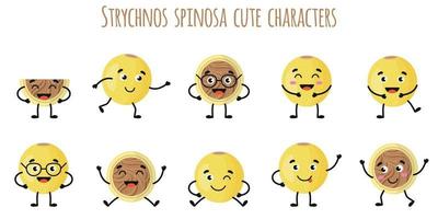 strychnos spinosa fruit lindos personajes divertidos con diferentes emociones vector
