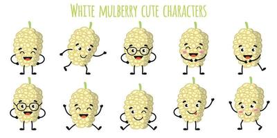 White mulberry fruit cute funny characters  with different emotions vector