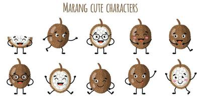 marang fruit lindos personajes divertidos con diferentes emociones vector