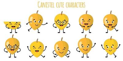 canistel fruit lindos personajes divertidos con diferentes emociones vector