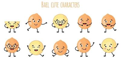 bael fruit lindos personajes divertidos con diferentes emociones vector