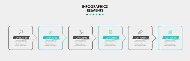 Plantilla de diseño infográfico con iconos y 6 opciones o pasos. vector