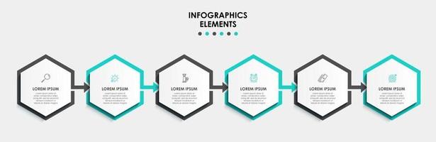 Plantilla de diseño infográfico con iconos y 6 opciones o pasos. vector