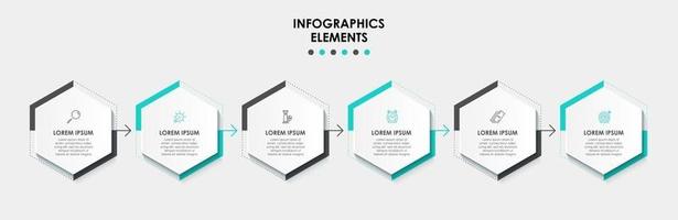 Plantilla de diseño infográfico con iconos y 6 opciones o pasos. vector