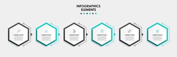 Plantilla de diseño infográfico con iconos y 6 opciones o pasos. vector