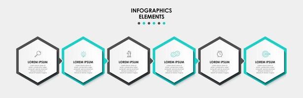 Plantilla de diseño infográfico con iconos y 6 opciones o pasos. vector