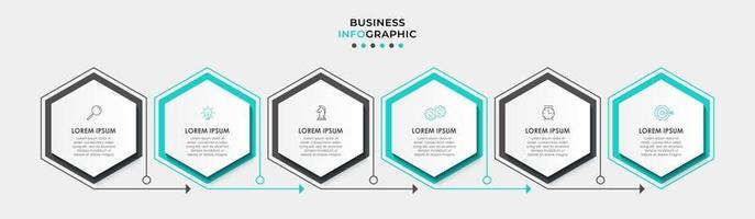 Plantilla de diseño infográfico con iconos y 6 opciones o pasos. vector