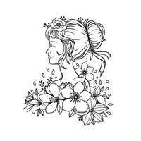 Hand drawn beauty young female with flowers vector