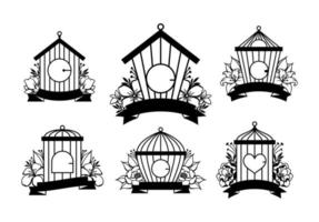 conjunto de colecciones de jaulas de pájaros de boda dibujadas a mano vector