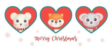 Christmas day  banner with  a cute animals . vector