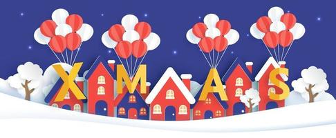 Christmas banner, background with the snow village. vector