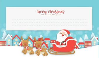 Christmas greeting card with cute Santa clause and friends . vector