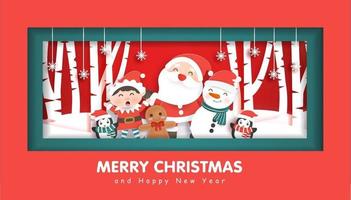 Christmas banner with a Santa Clause and friends. vector