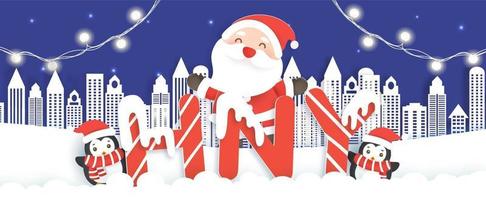 Christmas sale banner with Santa clause and friends. vector