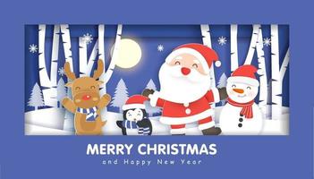 Christmas sale banner with Santa clause and friends. vector