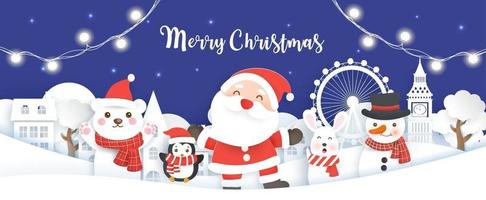 Christmas banner with a Santa Clause and friends. vector