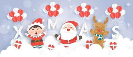 Christmas banner with a Santa Clause and friends. vector