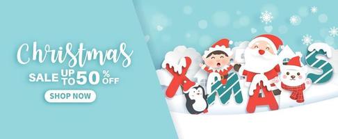 Christmas banner with a Santa Clause and friends. vector