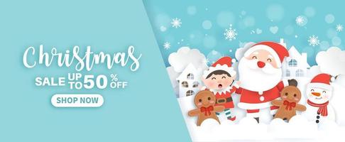 Christmas banner with a Santa Clause and friends. vector