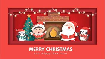 Christmas sale banner with Santa clause and friends. vector