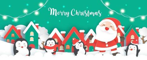 Christmas banner with a Santa Clause and friends. vector