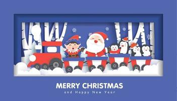 Christmas  card with a Santa Clause and friends . vector