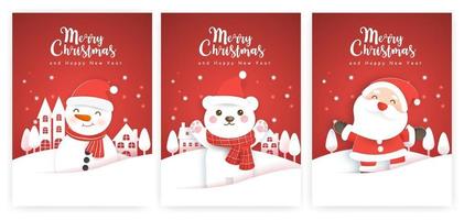 Christmas banner with a Santa Clause and friends. vector