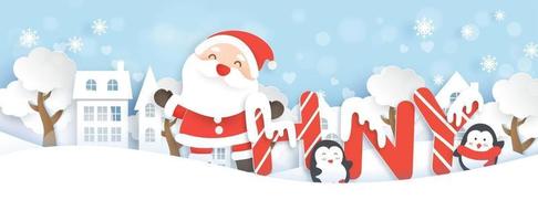 Christmas banner with a Santa Clause and friends. vector