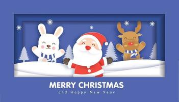 Merry Christmas with a Santa Clause and friends . vector