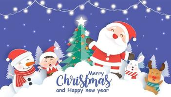 Christmas banner with a Santa Clause and friends. vector